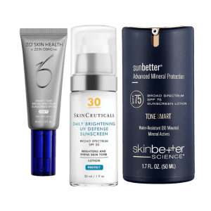 Image of three different medical grade sunscreens for the Vibrant Med Spa June Newsletter